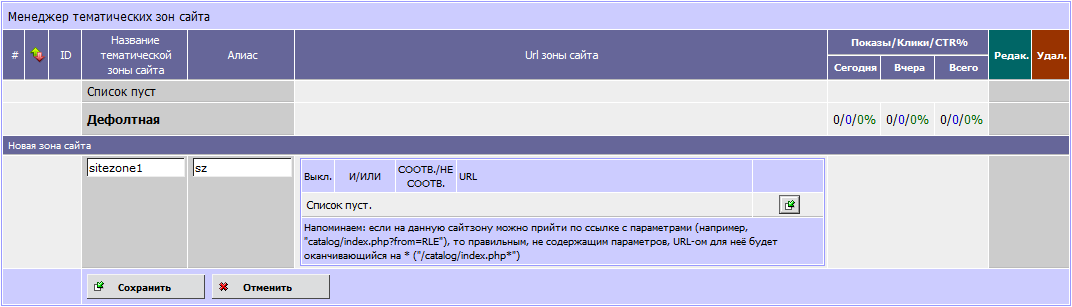 Менеджер тематических зон сайта